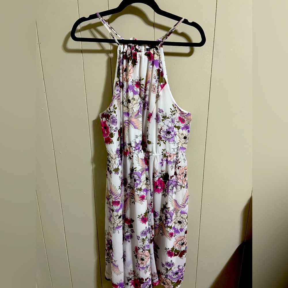 Torrid plus 2 2x 18/20 high tieneck halter chiffon floral crane beautiful dress
